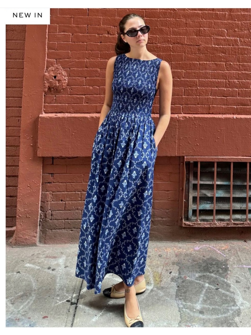 hill house home cosima navy trellis nap dress sleeveless floral print blue midi